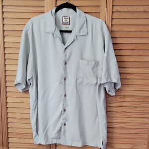 Tommy Bahama 100% Silk Light Gray Short Sleeve Button Up Camp Shirt Size Large
